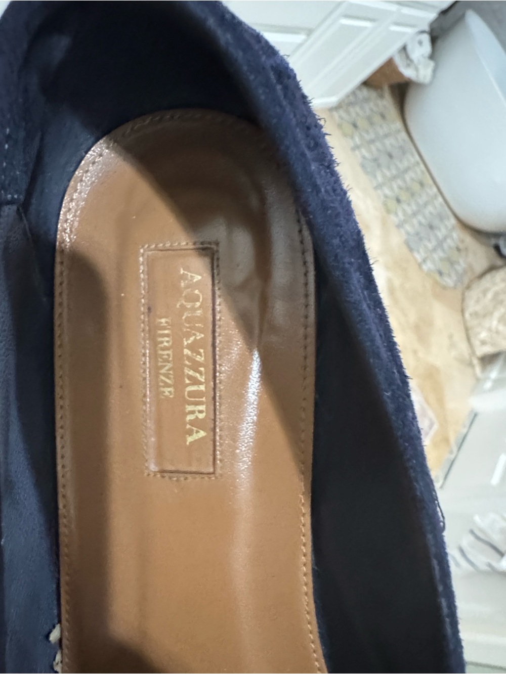 Aquazzura Navy Suede Tassel Loafers - Picture 3 of 3